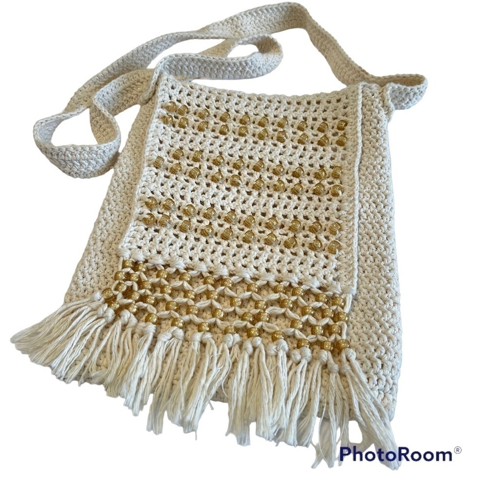 Boho handmade crochet macrame crossbody book bag